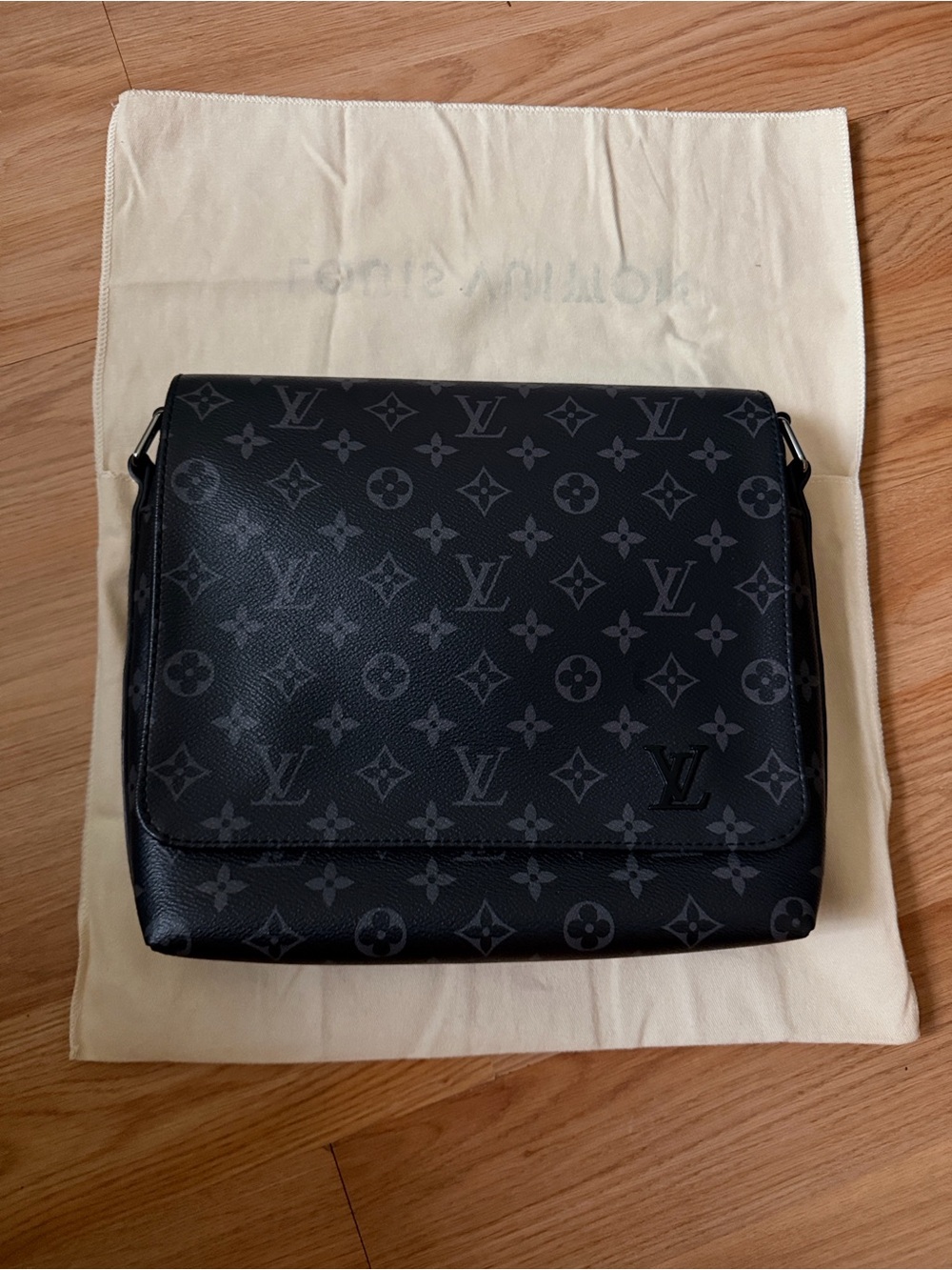 Louis Vuitton Cream Dust Pouch with Black Logo
